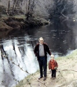 Dave Eaton family~ 1966c, on East Hoquiam River shoreline with son Tim