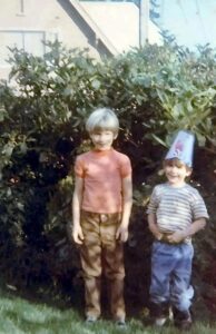Dave Eaton family~ 1970c, Tim & Mark wearing silly hat
