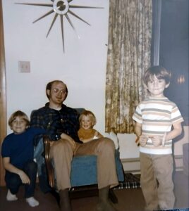 Dave Eaton family~ 1971c, Tim, Dave, Kelly & Mark in a home