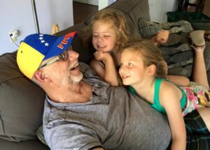 Dave Eaton family~ 2016, 08, Dave with grand nieces Sophie & Chloe Gritten