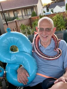 Eaton, Dave~ 2022, 08, 05, Varennes, QC, 80th s birthday at Malick_Poulin home- 01