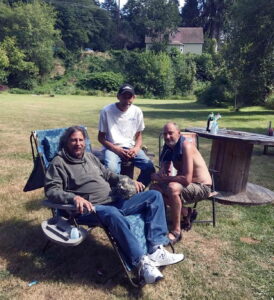 Eaton, Tim~ 2018, 07, in his field with brothers Mark & Kelly- 01