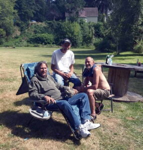 Eaton, Tim~ 2018, 07, in his field with brothers Mark & Kelly- 03