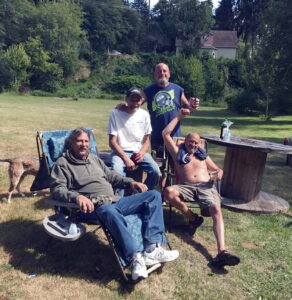 Eaton, Tim~ 2018, 07, in his field with brothers Mark & Kelly & cousin Mike Haskey- 03